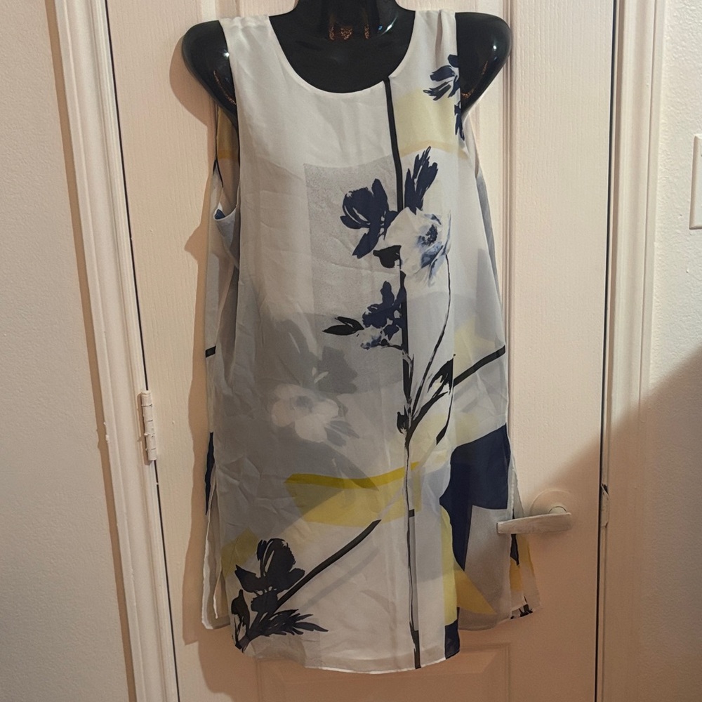 White House Black Market Floral Mini Dress - Navy, Yellow, and White